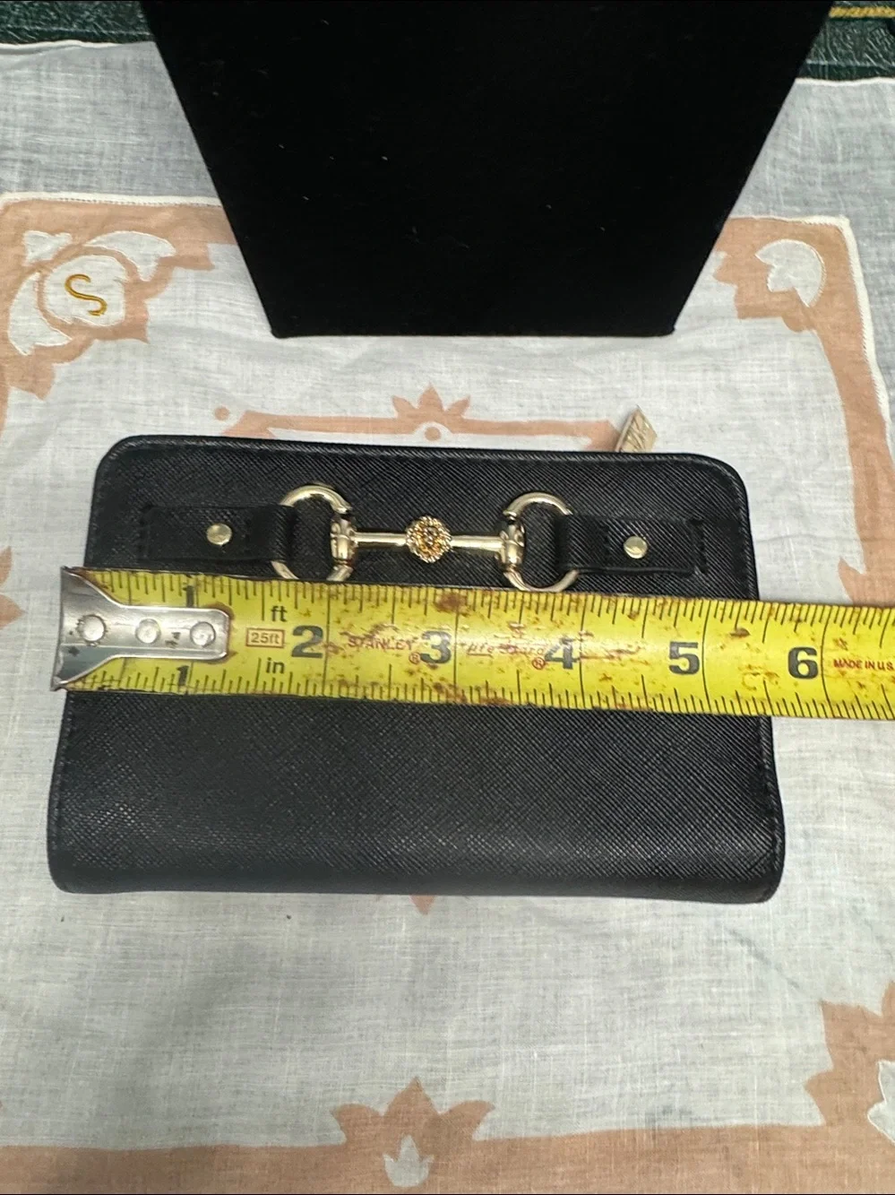 Anne Klein Black Saffiano Zip Wallet with Gold Horsebit Accent